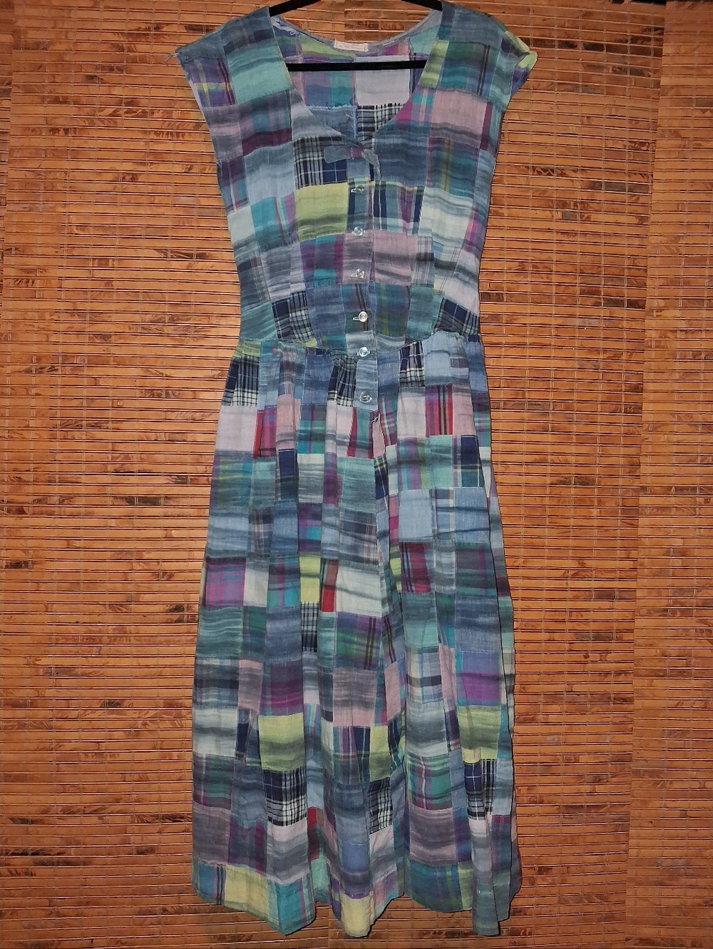 ONE OF A KIND HANDMADE VINTAGE PATCHWORK BUTTON FRONT / FULL SKIRT MIDI DRESS